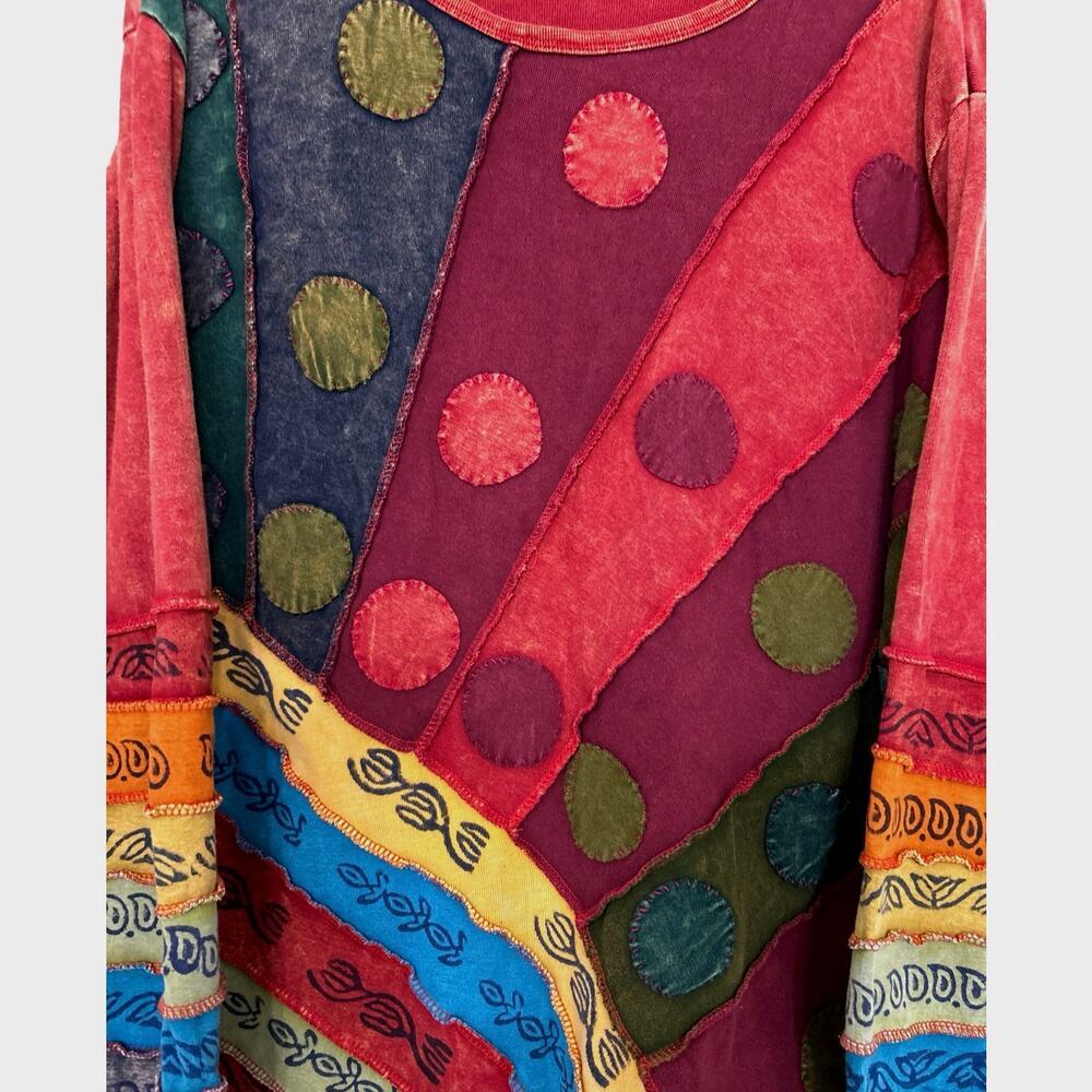Greater Network 90s Boho Patchwork Cotton Top XXL Nepal Fair Trade Artsy - Picture 5 of 13